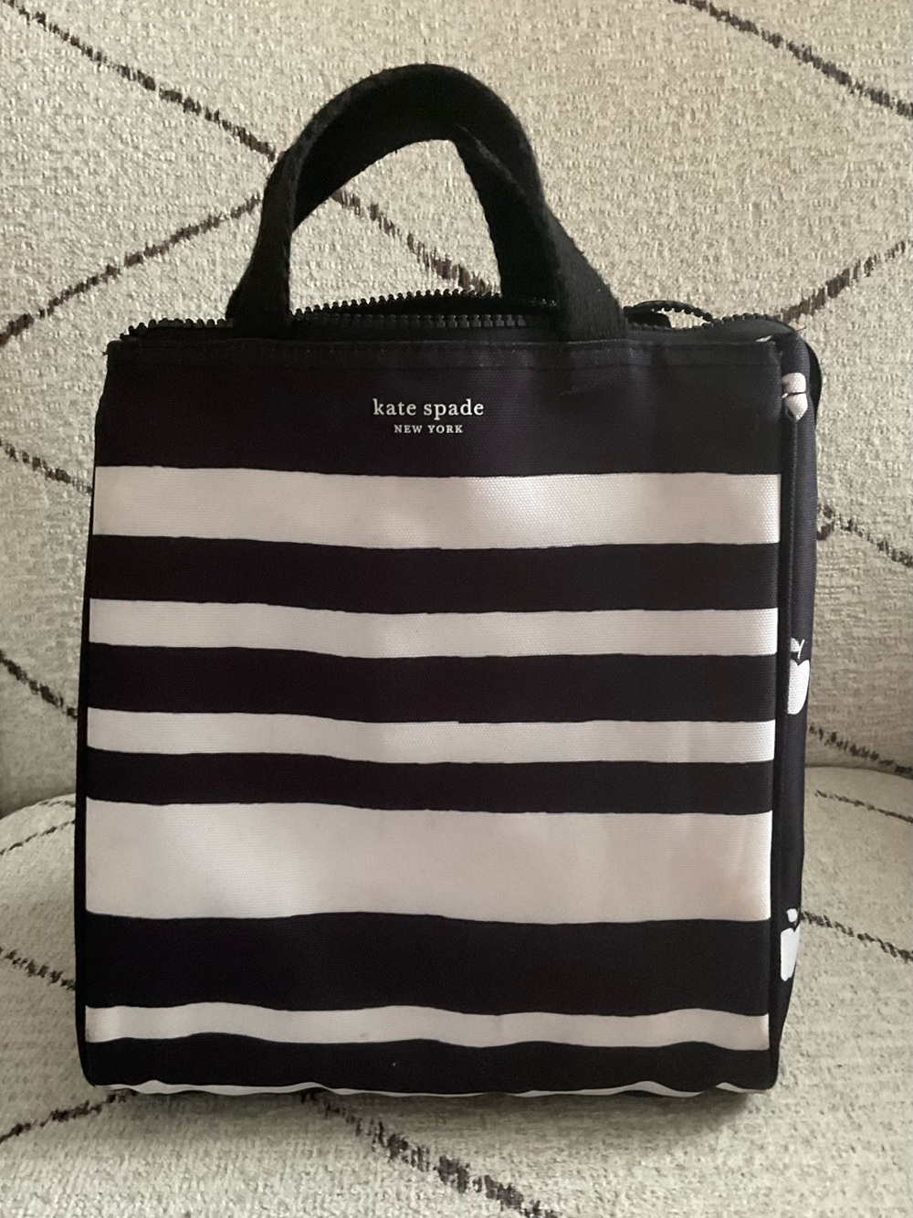 Kate Spade New York Insulated Lunch Bag Sarah Stripe Apple Print